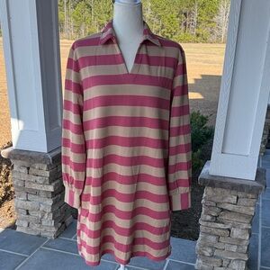 Impressions Striped Pink and Tan Long Sleeve Dress Sz XL